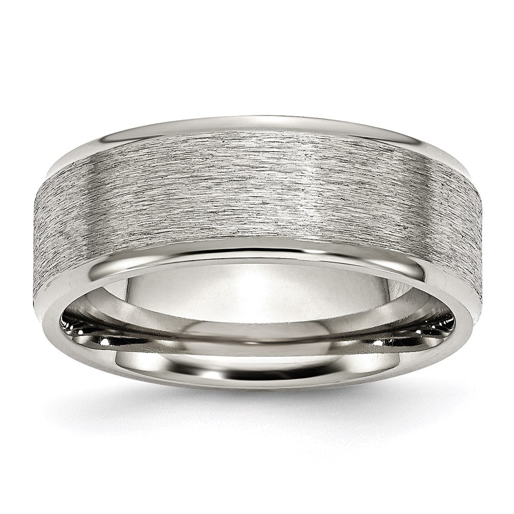 Unisex Fashion Jewelry, Chisel Brand Stainless Steel Ridged Edge 8mm Brushed and Polished Ring Band