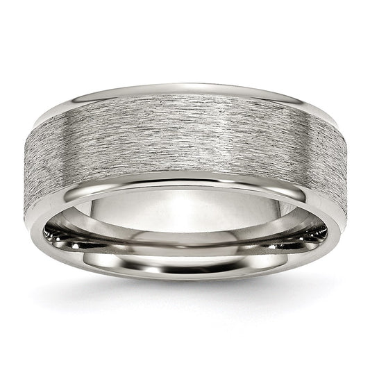 Unisex Fashion Jewelry, Chisel Brand Stainless Steel Ridged Edge 8mm Brushed and Polished Ring Band