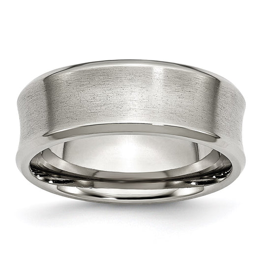 Unisex Fashion Jewelry, Chisel Brand Stainless Steel Beveled Edge Concave 8mm Brushed Ring Band