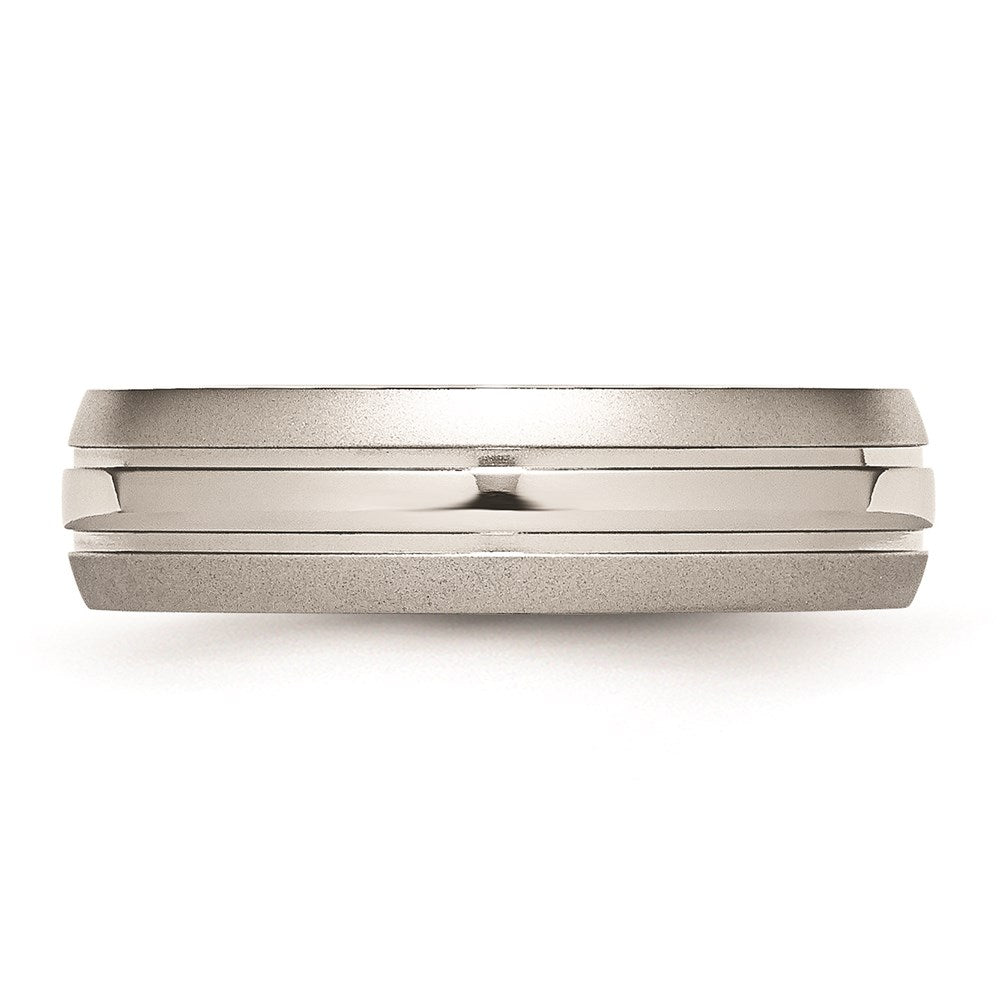Unisex Fashion Jewelry, Chisel Brand Stainless Steel Grooved 6mm Brushed and Polished Ring Band