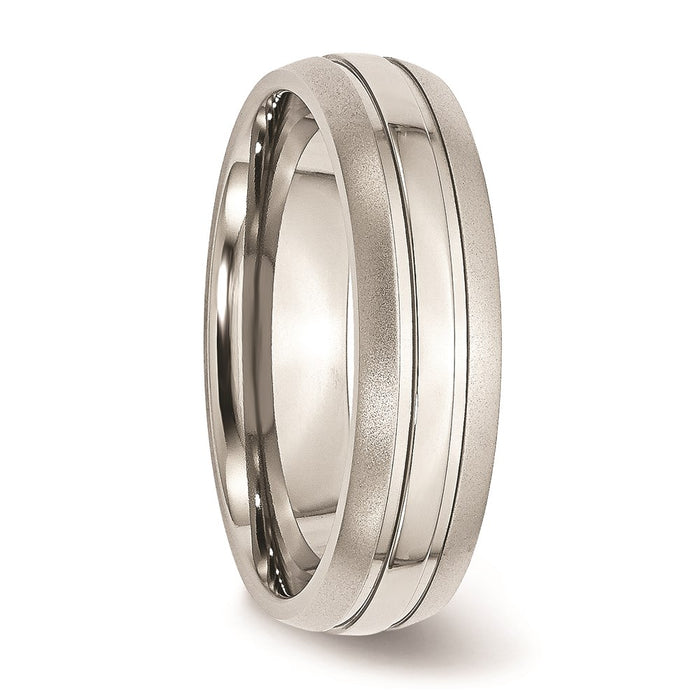 Unisex Fashion Jewelry, Chisel Brand Stainless Steel Grooved 6mm Brushed and Polished Ring Band