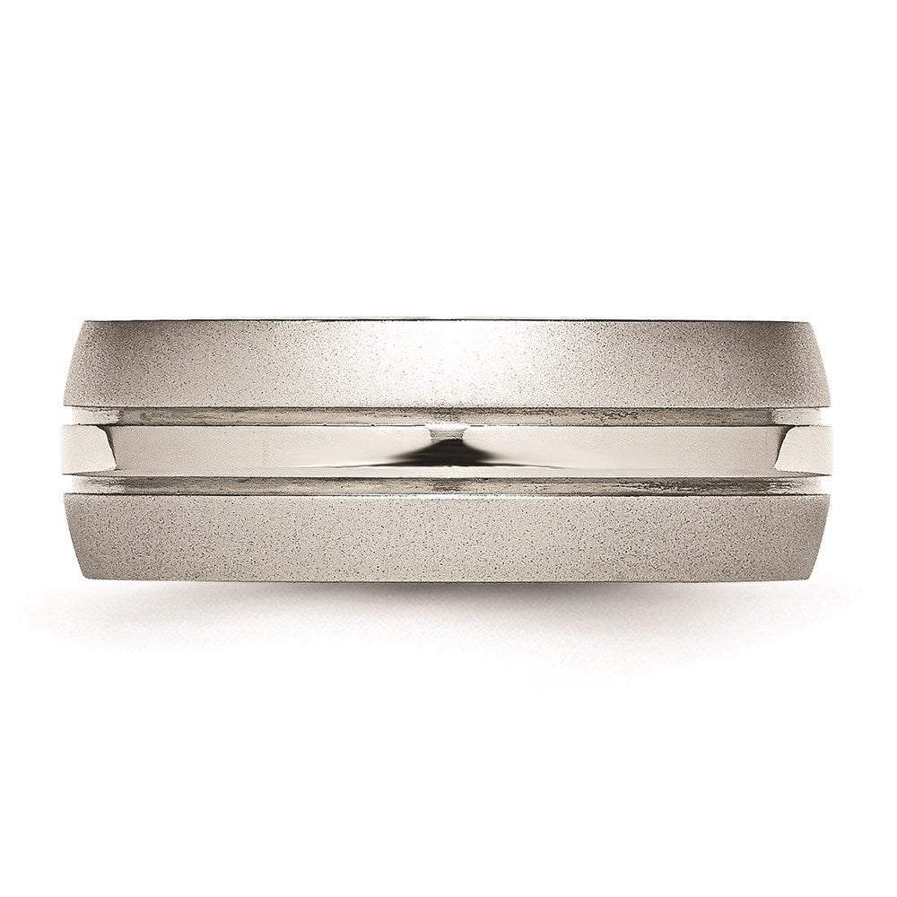 Unisex Fashion Jewelry, Chisel Brand Stainless Steel Grooved 8mm Brushed and Polished Ring Band