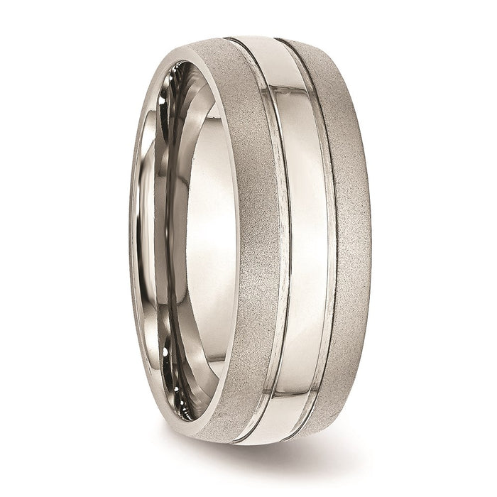 Unisex Fashion Jewelry, Chisel Brand Stainless Steel Grooved 8mm Brushed and Polished Ring Band