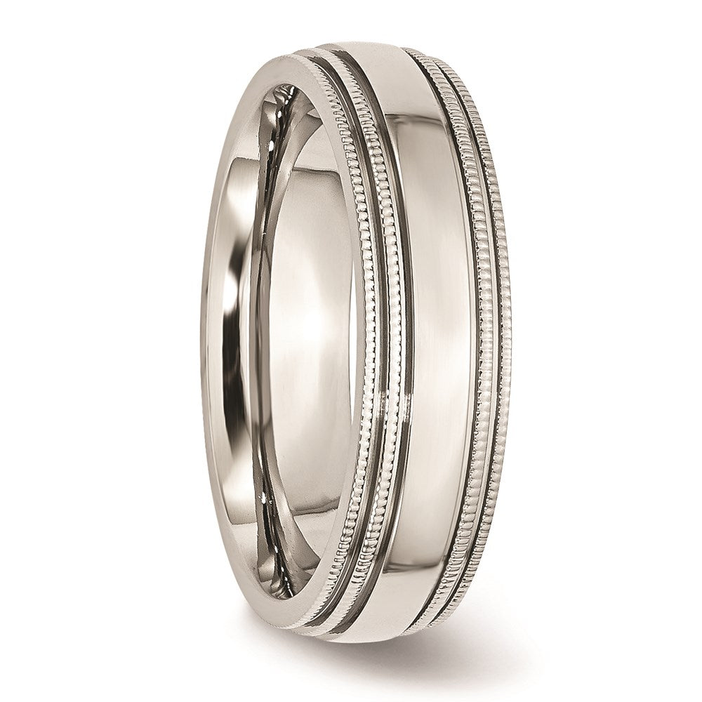 Unisex Fashion Jewelry, Chisel Brand Stainless Steel Grooved and Beaded 6mm Polished Ring Band