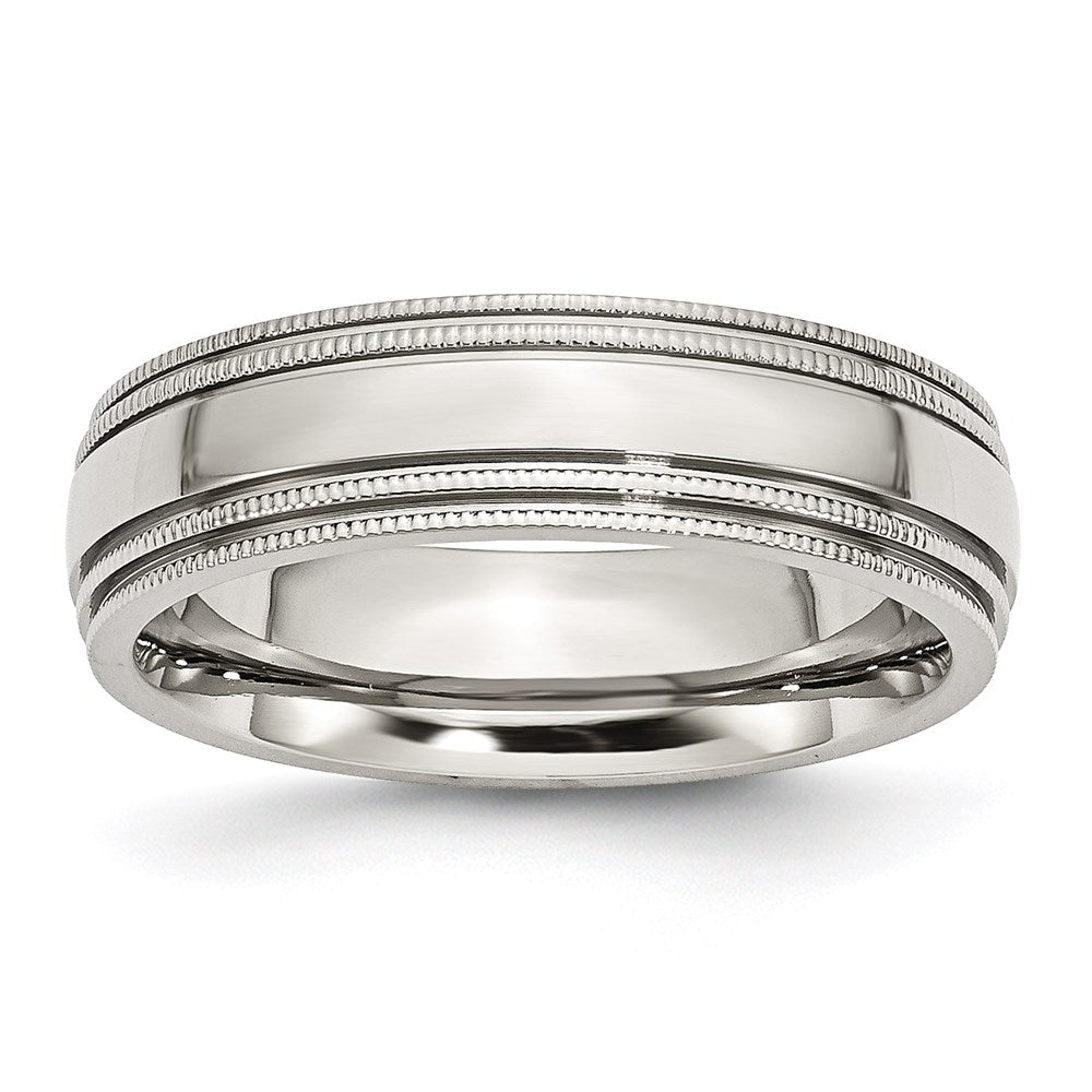 Unisex Fashion Jewelry, Chisel Brand Stainless Steel Grooved and Beaded 6mm Polished Ring Band