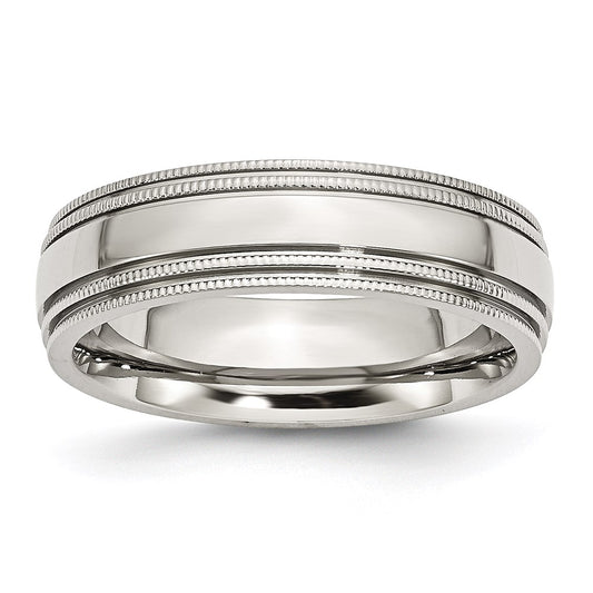 Unisex Fashion Jewelry, Chisel Brand Stainless Steel Grooved and Beaded 6mm Polished Ring Band