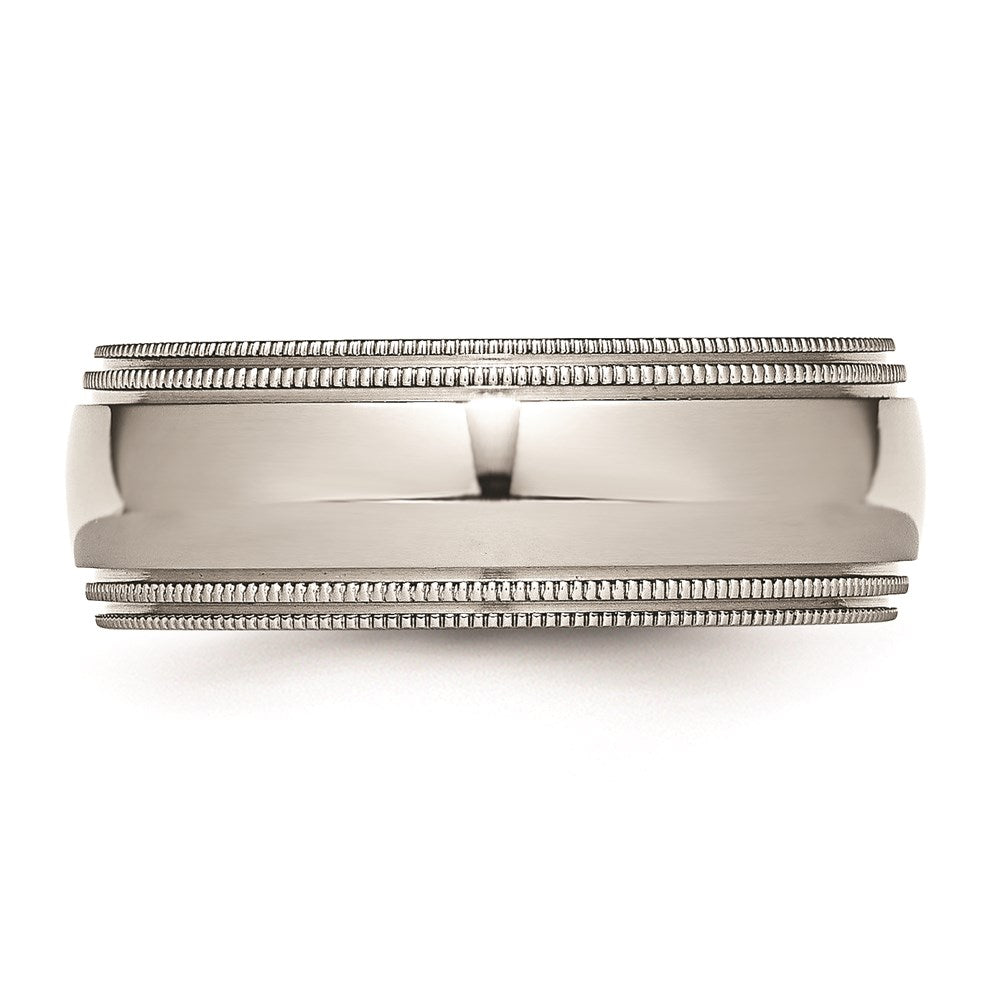 Unisex Fashion Jewelry, Chisel Brand Stainless Steel Grooved and Beaded 8mm Polished Ring Band