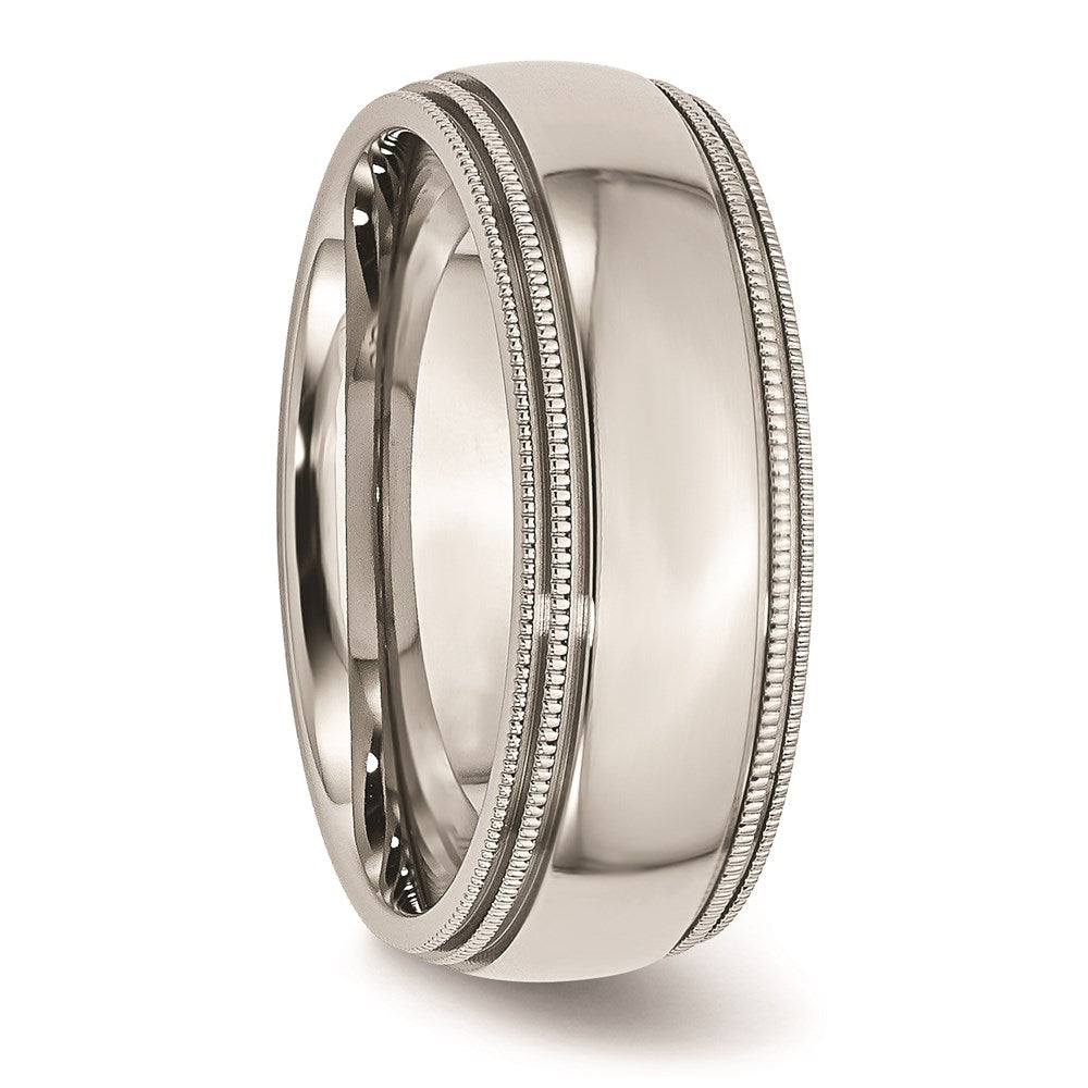 Unisex Fashion Jewelry, Chisel Brand Stainless Steel Grooved and Beaded 8mm Polished Ring Band