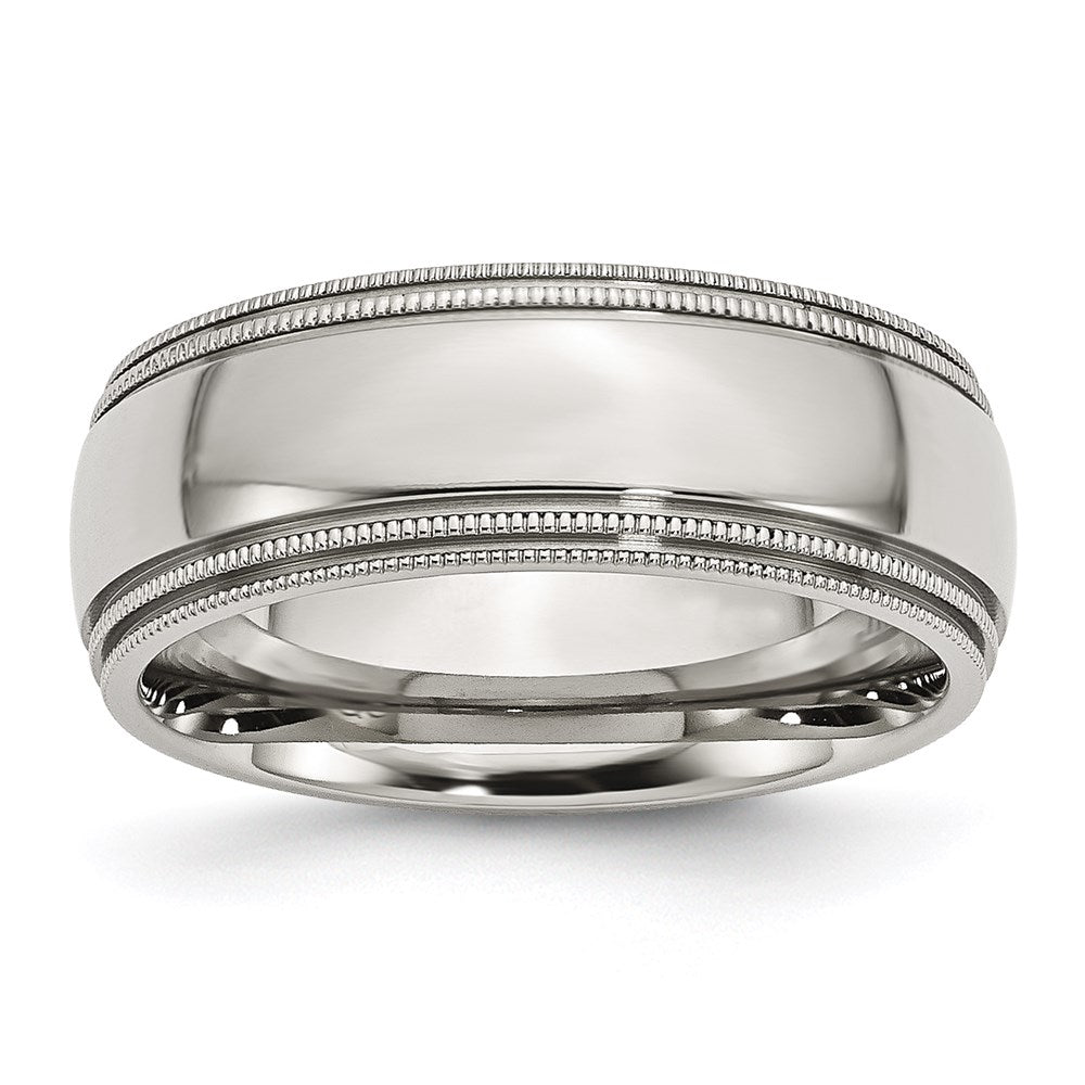 Unisex Fashion Jewelry, Chisel Brand Stainless Steel Grooved and Beaded 8mm Polished Ring Band