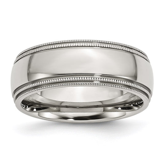 Unisex Fashion Jewelry, Chisel Brand Stainless Steel Grooved and Beaded 8mm Polished Ring Band