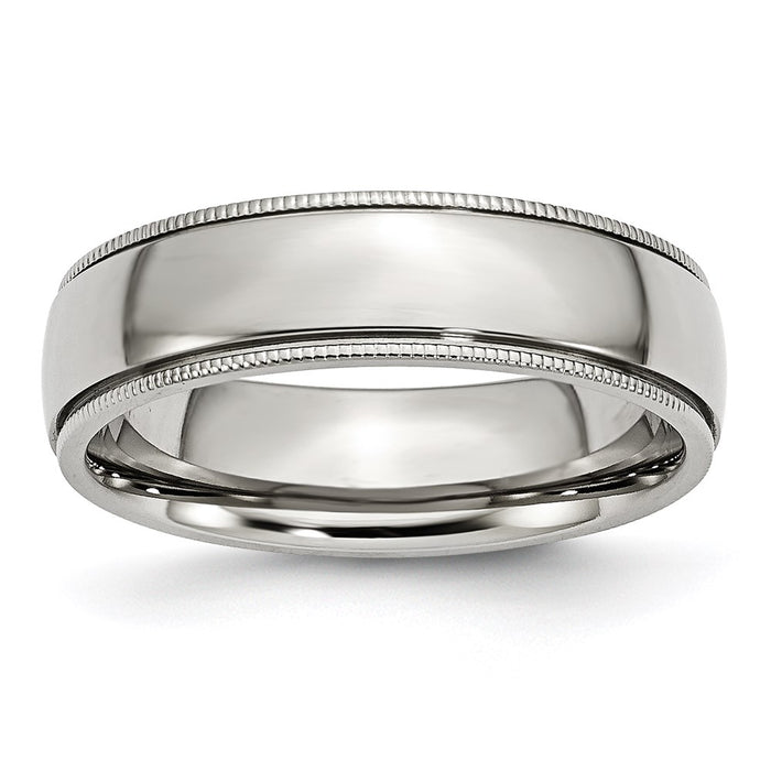 Unisex Fashion Jewelry, Chisel Brand Stainless Steel Grooved and Beaded 6mm Polished Ring Band