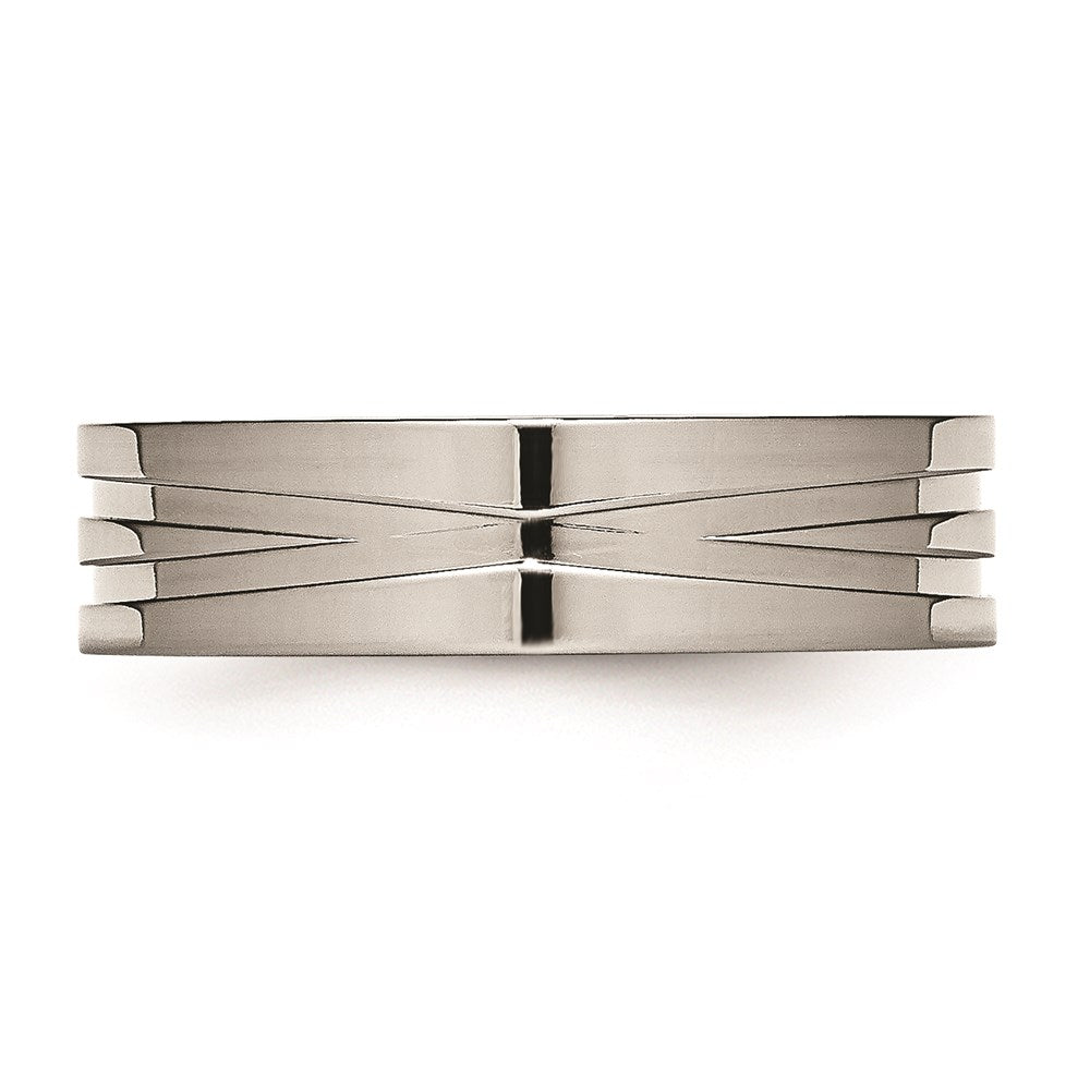 Unisex Fashion Jewelry, Chisel Brand Stainless Steel Grooved 6mm Polished Ring Band
