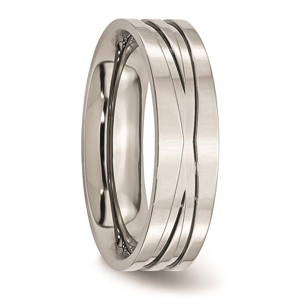 Unisex Fashion Jewelry, Chisel Brand Stainless Steel Grooved 6mm Polished Ring Band