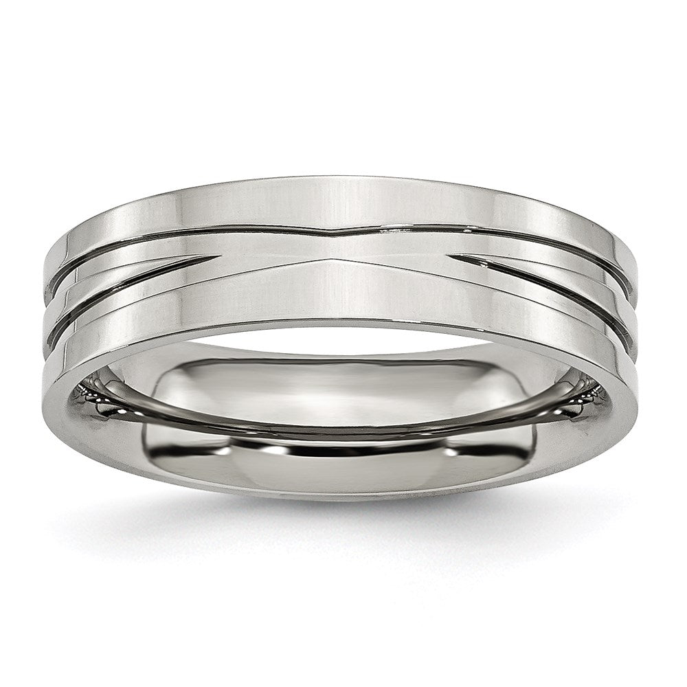 Unisex Fashion Jewelry, Chisel Brand Stainless Steel Grooved 6mm Polished Ring Band