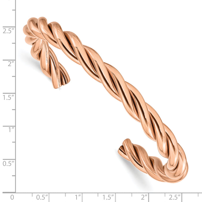 Chisel Brand Jewelry, Stainless Steel Twisted Polished Pink IP-plated Cuff Bangle