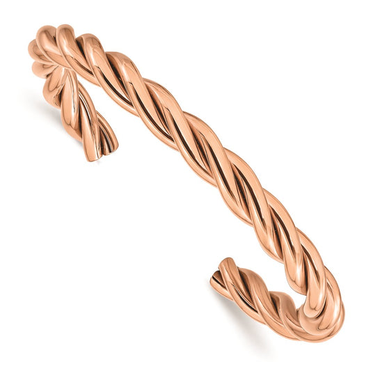 Chisel Brand Jewelry, Stainless Steel Twisted Polished Pink IP-plated Cuff Bangle