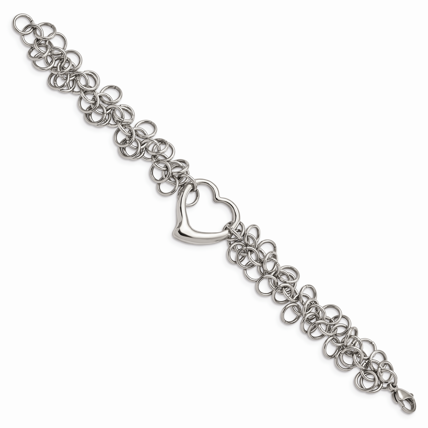Chisel Brand Jewelry, Stainless Steel Polished Circles with Heart 7.5in Bracelet
