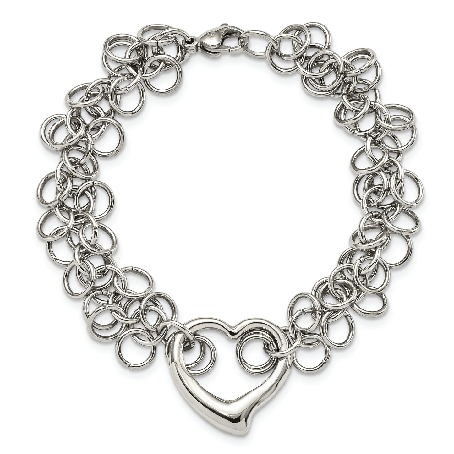 Chisel Brand Jewelry, Stainless Steel Polished Circles with Heart 7.5in Bracelet