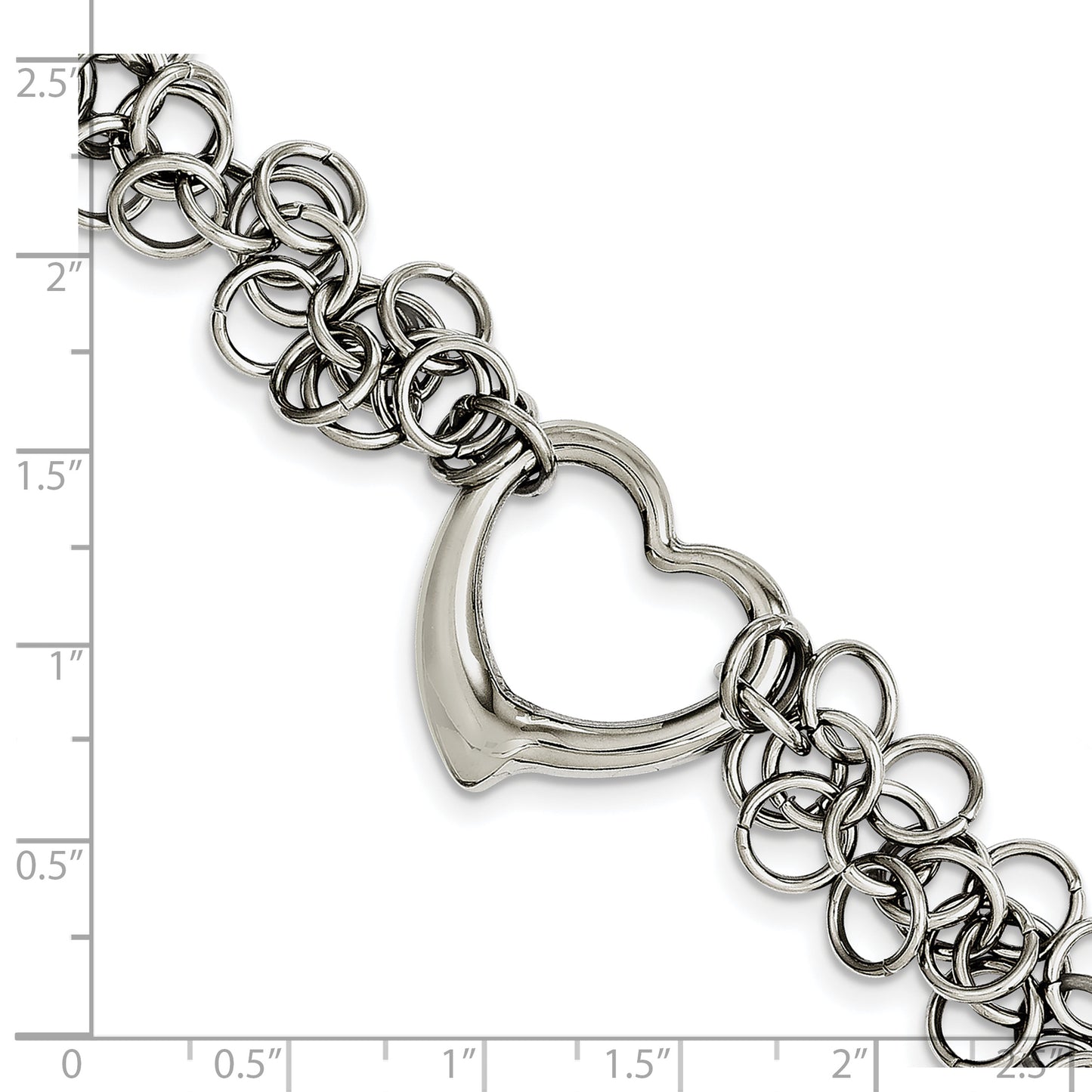 Chisel Brand Jewelry, Stainless Steel Polished Circles with Heart 7.5in Bracelet