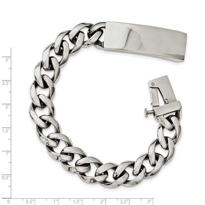 Chisel Brand Jewelry, Stainless Steel Polished with ID Plate 8.5in Bracelet