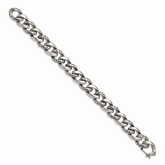 Chisel Brand Jewelry, Stainless Steel Antiqued & Polished Links 8.5in Bracelet