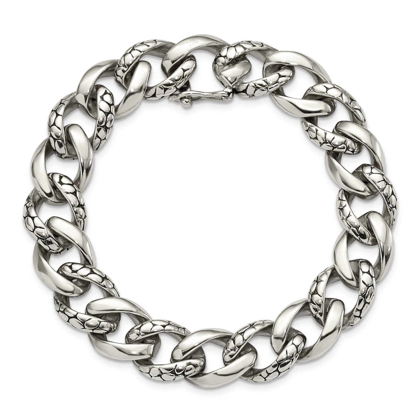 Chisel Brand Jewelry, Stainless Steel Antiqued & Polished Links 8.5in Bracelet