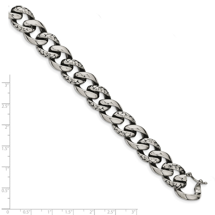 Chisel Brand Jewelry, Stainless Steel Antiqued & Polished Links 8.5in Bracelet