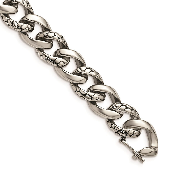 Chisel Brand Jewelry, Stainless Steel Antiqued & Polished Links 8.5in Bracelet