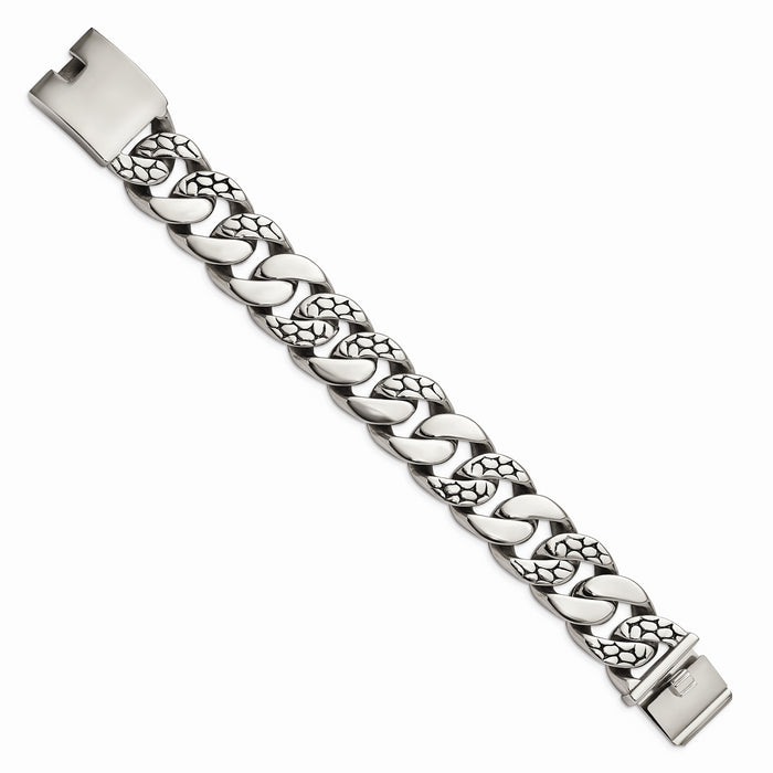 Chisel Brand Jewelry, Stainless Steel Polished & Antiqued Ovals 9in Bracelet