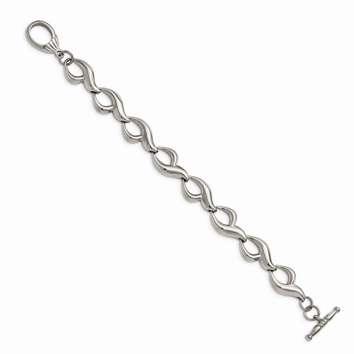Chisel Brand Jewelry, Stainless Steel Polished Fancy Link 8.25in Toggle Bracelet