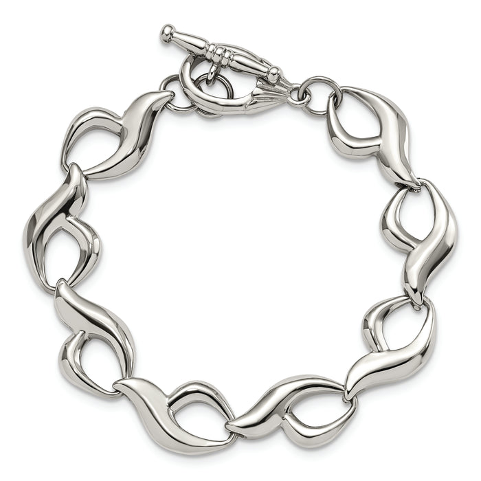 Chisel Brand Jewelry, Stainless Steel Polished Fancy Link 8.25in Toggle Bracelet