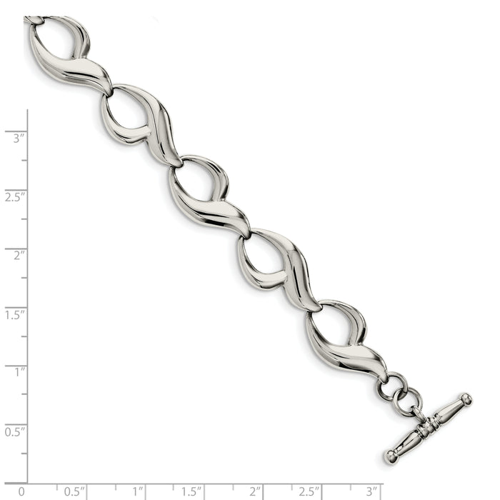 Chisel Brand Jewelry, Stainless Steel Polished Fancy Link 8.25in Toggle Bracelet