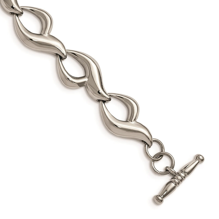 Chisel Brand Jewelry, Stainless Steel Polished Fancy Link 8.25in Toggle Bracelet