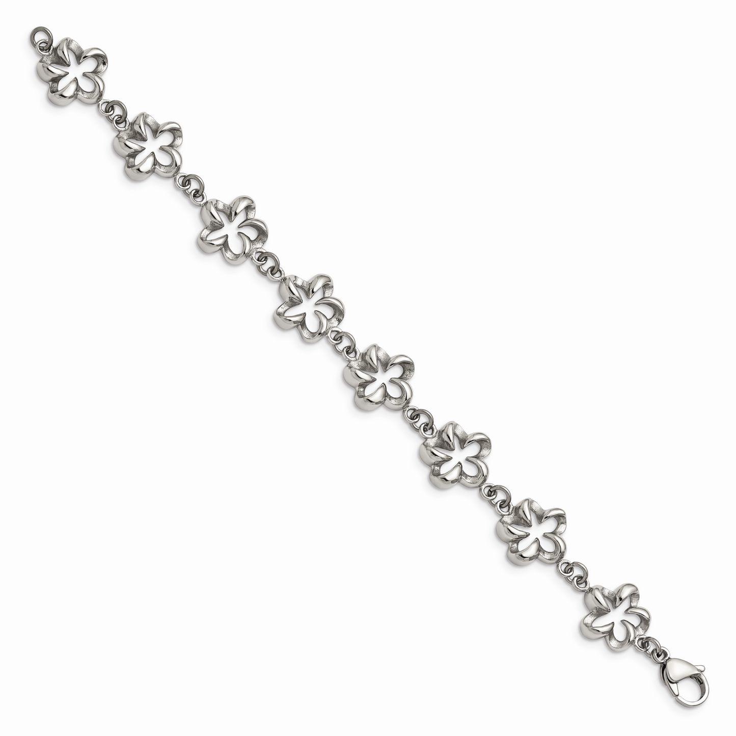 Chisel Brand Jewelry, Stainless Steel Polished Cut-out Flowers 7.5in Bracelet