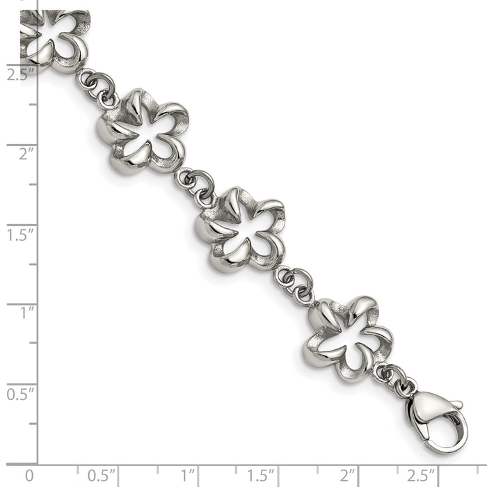 Chisel Brand Jewelry, Stainless Steel Polished Cut-out Flowers 7.5in Bracelet