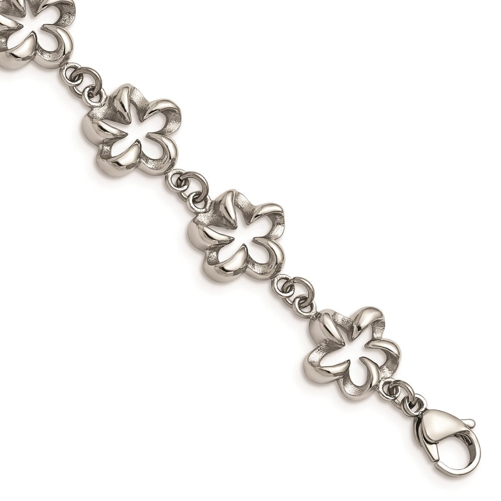 Chisel Brand Jewelry, Stainless Steel Polished Cut-out Flowers 7.5in Bracelet