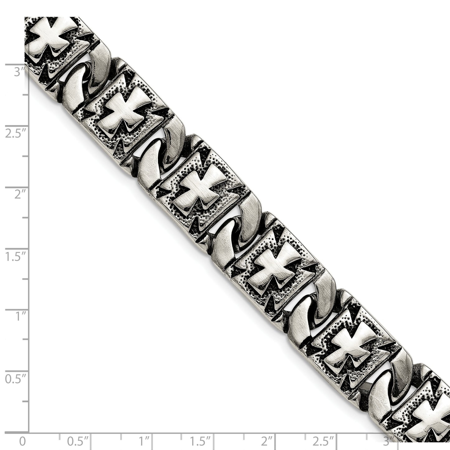 Chisel Brand Jewelry, Stainless Steel Antiqued Links with Crosses Men's Bracelet