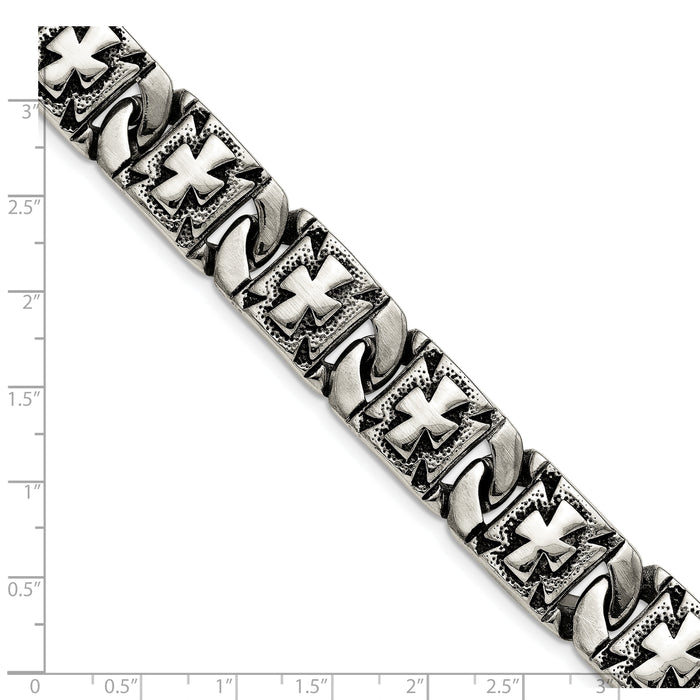 Chisel Brand Jewelry, Stainless Steel Antiqued Links with Crosses Men's Bracelet