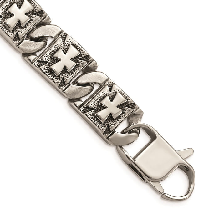 Chisel Brand Jewelry, Stainless Steel Antiqued Links with Crosses Men's Bracelet