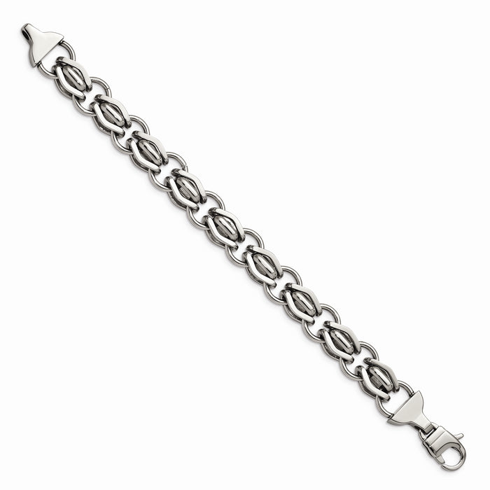 Chisel Brand Jewelry, Stainless Steel Polished Fancy Link 8.75in Bracelet