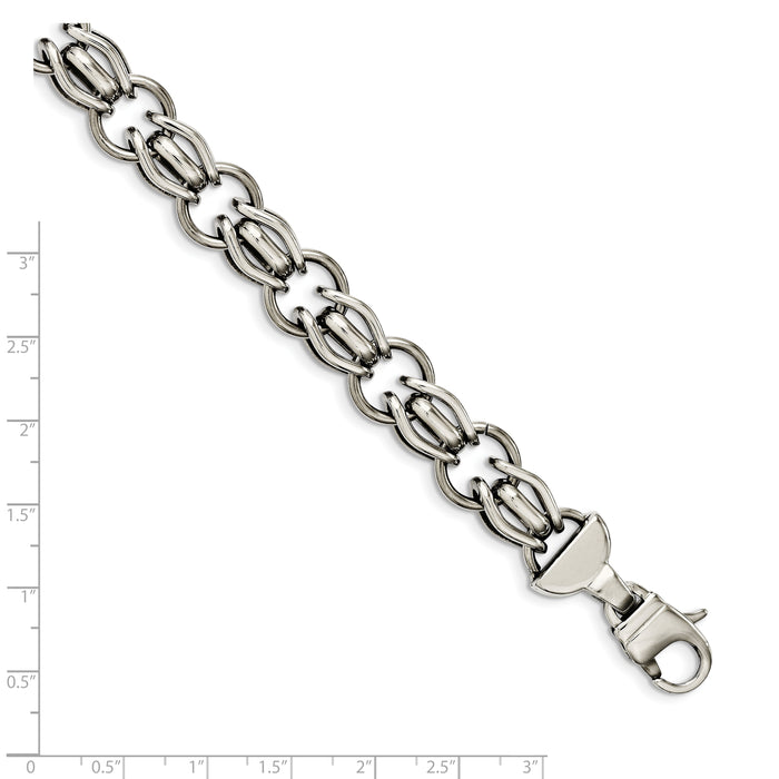 Chisel Brand Jewelry, Stainless Steel Polished Fancy Link 8.75in Bracelet