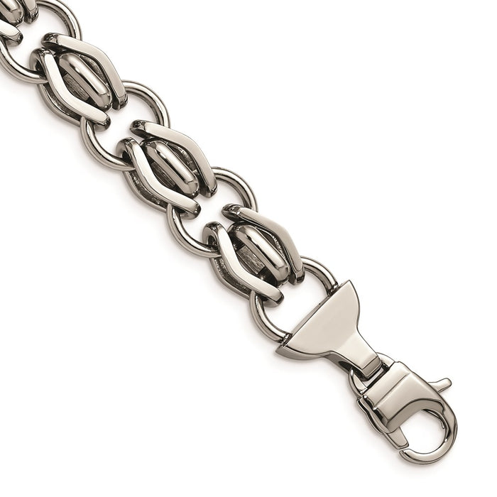 Chisel Brand Jewelry, Stainless Steel Polished Fancy Link 8.75in Bracelet