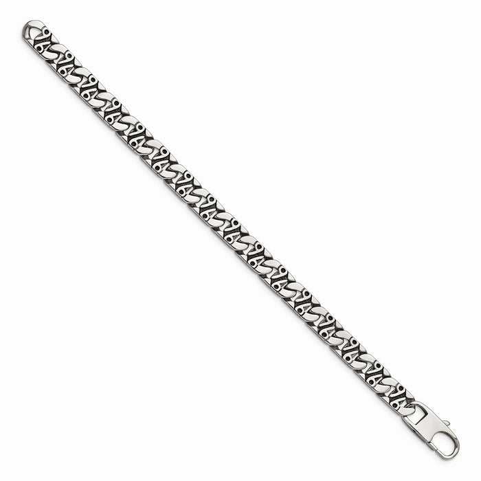Chisel Brand Jewelry, Stainless Steel Polished & Antiqued Links 8.75in Bracelet