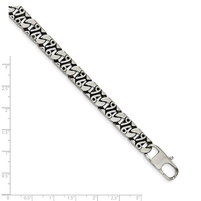 Chisel Brand Jewelry, Stainless Steel Polished & Antiqued Links 8.75in Bracelet