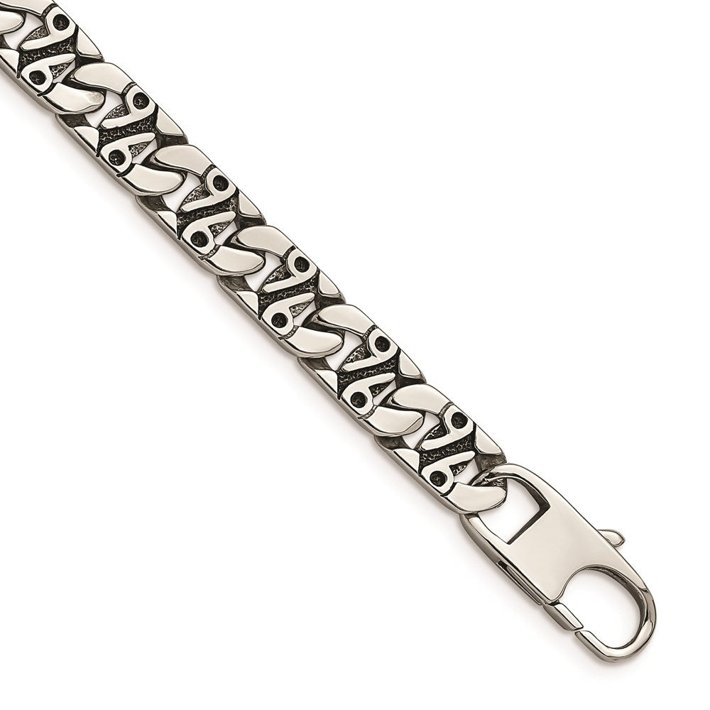 Chisel Brand Jewelry, Stainless Steel Polished & Antiqued Links 8.75in Bracelet