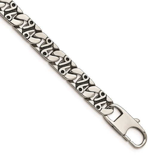 Chisel Brand Jewelry, Stainless Steel Polished & Antiqued Links 8.75in Bracelet