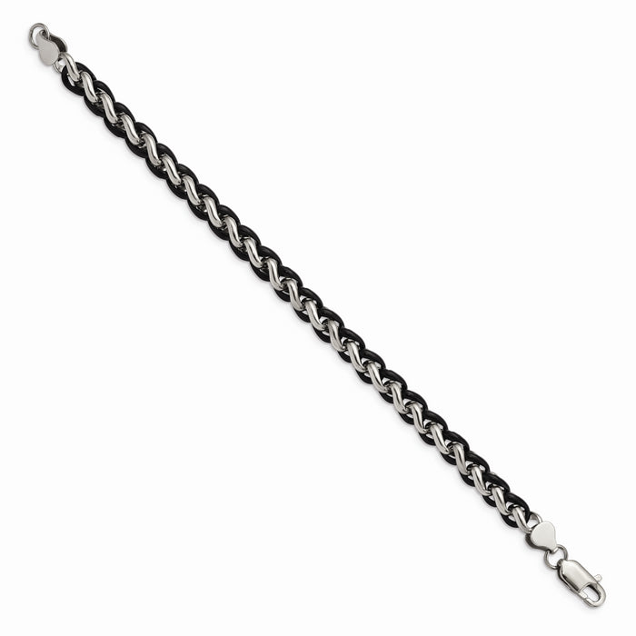 Chisel Brand Jewelry, Stainless Steel Polished & Black IP-plated 8.25in Bracelet