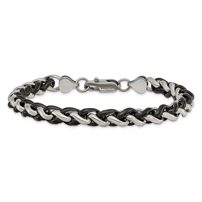 Chisel Brand Jewelry, Stainless Steel Polished & Black IP-plated 8.25in Bracelet