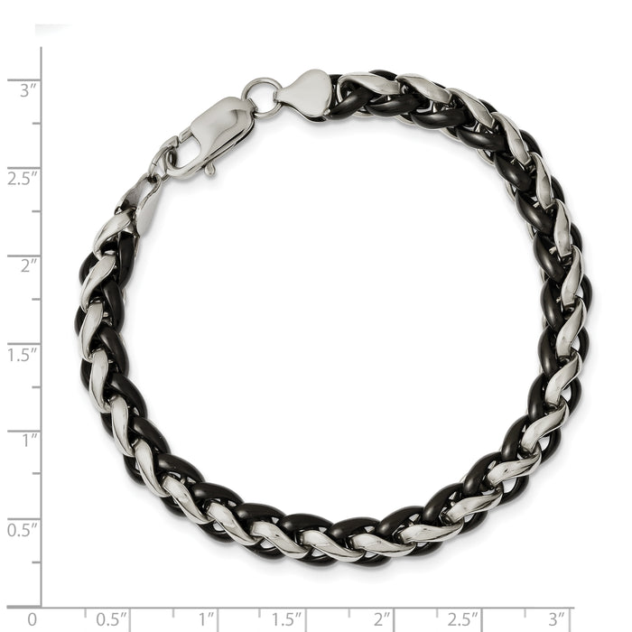 Chisel Brand Jewelry, Stainless Steel Polished & Black IP-plated 8.25in Bracelet