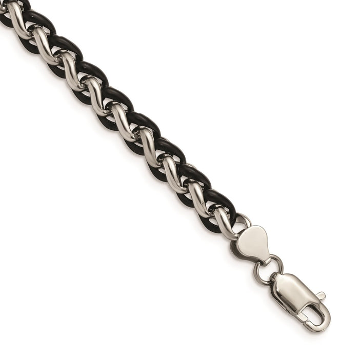 Chisel Brand Jewelry, Stainless Steel Polished & Black IP-plated 8.25in Bracelet